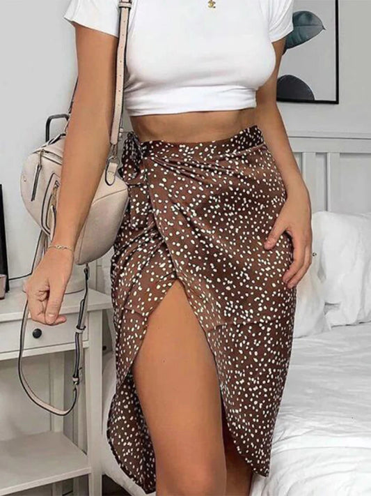 Women Lady Bandage Wraps Skirts Summer High waist Party Casual Bandage Tie up Dots Printing Asymmetric Skirt High street Clothes